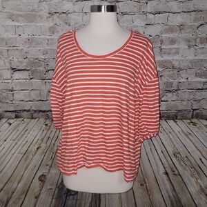 CAbi Poolside Tee Size S Orange/White Stripes